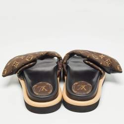 Louis Vuitton Brown Monogram Nylon Pool Pillow Comfort Flat Slides Size 40