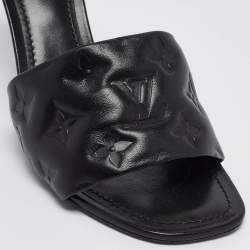 Louis Vuitton Black Monogram Embossed Leather Revival Slide Sandals Size 39