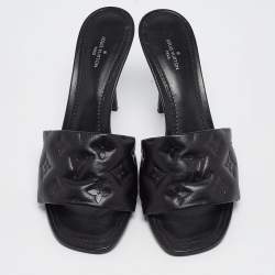 Louis Vuitton Black Monogram Embossed Leather Revival Slide Sandals Size 39