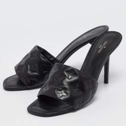 Louis Vuitton Black Monogram Embossed Leather Revival Slide Sandals Size 39