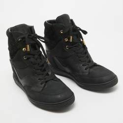 Louis Vuitton Black Nubuck Leather and Monogram Suede Millenium Wedge High Top Sneakers Size 40