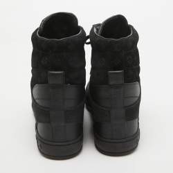 Louis Vuitton Black Nubuck Leather and Monogram Suede Millenium Wedge High Top Sneakers Size 40