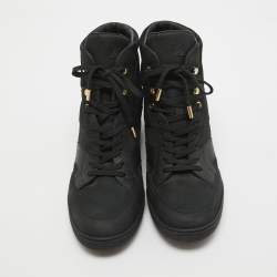 Louis Vuitton Black Nubuck Leather and Monogram Suede Millenium Wedge High Top Sneakers Size 40
