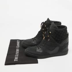 Louis Vuitton Black Nubuck Leather and Monogram Suede Millenium Wedge High Top Sneakers Size 40