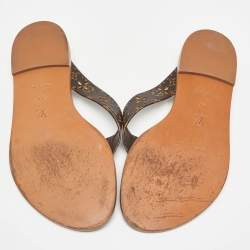 Pre Owned Louis Vuitton Brown Monogram Canvas Laser Cut Thong Flats Size 38