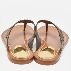 Pre Owned Louis Vuitton Brown Monogram Canvas Laser Cut Thong Flats Size 38