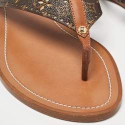 Pre Owned Louis Vuitton Brown Monogram Canvas Laser Cut Thong Flats Size 38
