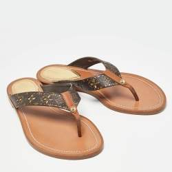 Pre Owned Louis Vuitton Brown Monogram Canvas Laser Cut Thong Flats Size 38