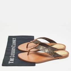 Pre Owned Louis Vuitton Brown Monogram Canvas Laser Cut Thong Flats Size 38