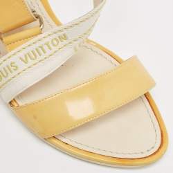 Pre Owned Louis Vuitton Yellow Patent Leather and  Canvas Logo Strap Sandals Size 37.5