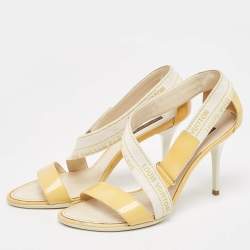 Pre Owned Louis Vuitton Yellow Patent Leather and  Canvas Logo Strap Sandals Size 37.5