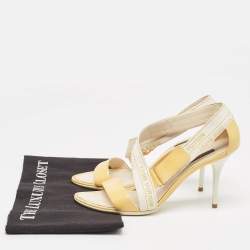 Pre Owned Louis Vuitton Yellow Patent Leather and  Canvas Logo Strap Sandals Size 37.5