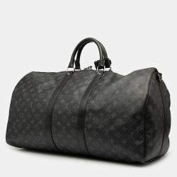 Pre Owned Louis Vuitton Black Monogram Eclipse Keepall Bandouliere 55