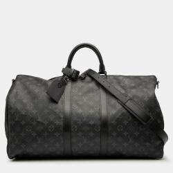 Pre Owned Louis Vuitton Black Monogram Eclipse Keepall Bandouliere 55