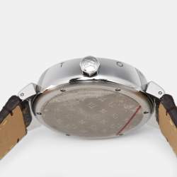 Louis Vuitton Brown Stainless Steel Leather Tambour Q1111 Women's Wristwatch 39 mm