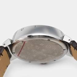 Louis Vuitton Brown Stainless Steel Leather Tambour Q1111 Women's Wristwatch 39 mm