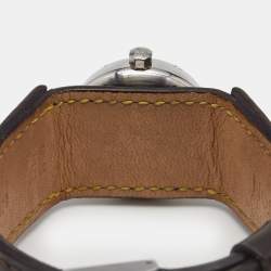 Pre Owned Louis Vuitton Brown Stainless Steel and Leather Tambour Q1211 Women's Wristwatch 28 mm