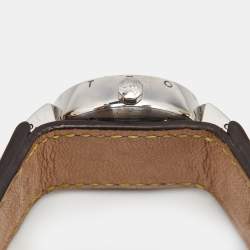 Pre Owned Louis Vuitton Brown Stainless Steel and Leather Tambour Q1211 Women's Wristwatch 28 mm