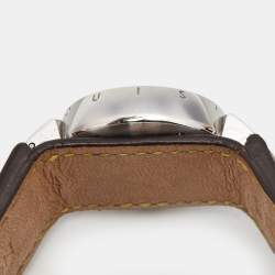Pre Owned Louis Vuitton Brown Stainless Steel and Leather Tambour Q1211 Women's Wristwatch 28 mm