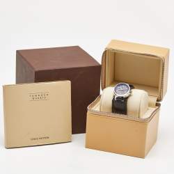 Pre Owned Louis Vuitton Brown Stainless Steel and Leather Tambour Q1211 Women's Wristwatch 28 mm