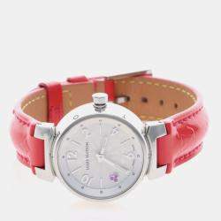 Pre Owned Louis Vuitton Tambour Q1218 Quartz Silver Stainless Steel  Women's Wristwatch 28 mm