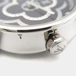 Pre Owned Louis Vuitton Tambour QA018Z Quartz Black Stainless Steel Women's Wristwatch 28 mm