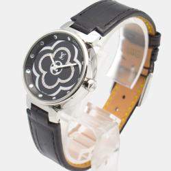 Pre Owned Louis Vuitton Tambour QA018Z Quartz Black Stainless Steel Women's Wristwatch 28 mm