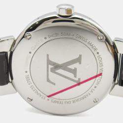 Pre Owned Louis Vuitton Tambour QA018Z Quartz Black Stainless Steel Women's Wristwatch 28 mm