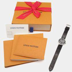 Pre Owned Louis Vuitton Tambour QA018Z Quartz Black Stainless Steel Women's Wristwatch 28 mm