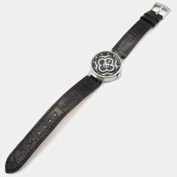 Pre Owned Louis Vuitton Tambour QA018Z Quartz Black Stainless Steel Women's Wristwatch 28 mm