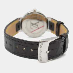 Pre Owned Louis Vuitton Tambour QA018Z Quartz Black Stainless Steel Women's Wristwatch 28 mm