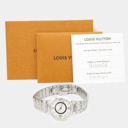 Pre Owned Louis Vuitton Tambour Q12MG Quartz Silver Stainless Steel Women's Wristwatch 28 mm