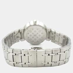 Pre Owned Louis Vuitton Tambour Q12MG Quartz Silver Stainless Steel Women's Wristwatch 28 mm