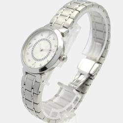 Pre Owned Louis Vuitton Tambour Q12MG Quartz Silver Stainless Steel Women's Wristwatch 28 mm