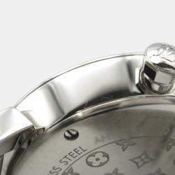 Pre Owned Louis Vuitton Tambour Q12MG Quartz Silver Stainless Steel Women's Wristwatch 28 mm