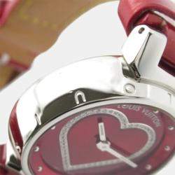 Pre Owned Louis Vuitton Tambour Q121Z Quartz Red Stainless Steel Women's Wristwatch 28 mm