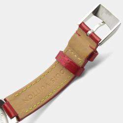Pre Owned Louis Vuitton Tambour Q121Z Quartz Red Stainless Steel Women's Wristwatch 28 mm