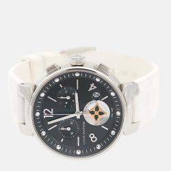 Pre Owned Louis Vuitton Tambour Moonstar Q8G01 Automatic Black Stainless Steel Women's Wristwatch 35mm