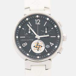 Pre Owned Louis Vuitton Tambour Moonstar Q8G01 Automatic Black Stainless Steel Women's Wristwatch 35mm