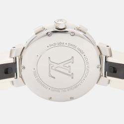 Pre Owned Louis Vuitton Tambour Moonstar Q8G01 Automatic Black Stainless Steel Women's Wristwatch 35mm