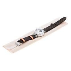 Louis Vuitton White Mother of Pearl Stainless Steel Diamonds Tambour Q132H Women's Wristwatch 34 mm