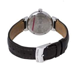 Louis Vuitton Brown Stainless Steel and Leather Tambour Q1211 Women's Wristwatch 28 mm
