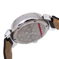 Louis Vuitton Brown Stainless Steel and Leather Tambour Q1211 Women's Wristwatch 28 mm