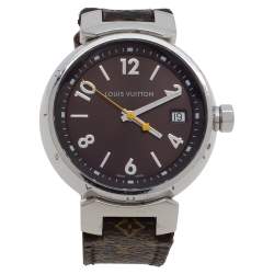 Louis Vuitton Brown Stainless Steel Monogram Leather Q1311 Women's Wristwatch 34 mm