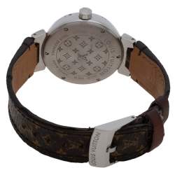 Louis Vuitton Brown Stainless Steel Monogram Leather Q1311 Women's Wristwatch 34 mm