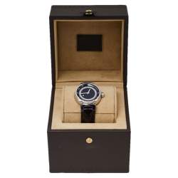 Louis Vuitton Black Stainless Steel Diamond Tambour Q1319 Women's Wristwatch 34 mm