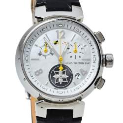 Pre Owned Louis Vuitton White Stainless Steel Tambour Chrono Lovely Cup Q132C Women's Wristwatch 34 MM