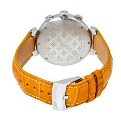 Louis Vuitton Brown Stainless Steel Alligator Skin Leather Tambour Q1121 Women's Wristwatch 41 mm