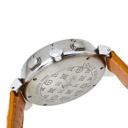 Louis Vuitton Brown Stainless Steel Alligator Skin Leather Tambour Q1121 Women's Wristwatch 41 mm