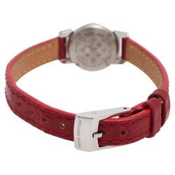 Louis Vuitton Mother Of Pearl Stainless Steel & Leather Diamonds Tambour Bijou Q151F Women's Wristwatch 18 mm